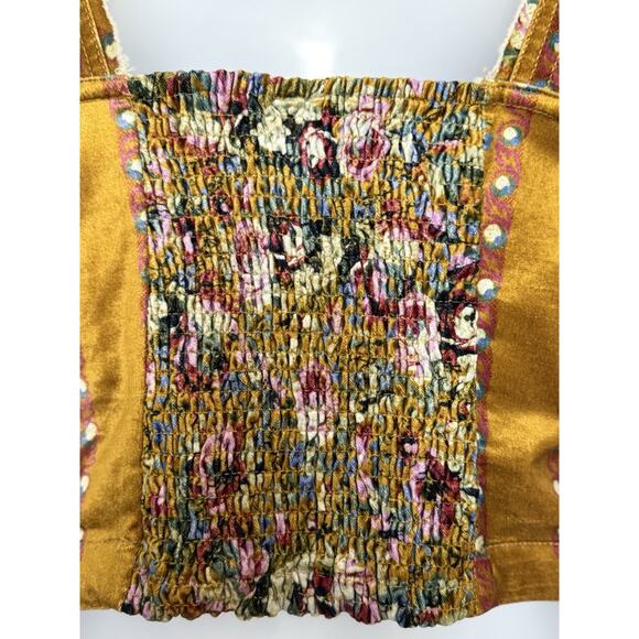Anthropologie PILCRO Corset Seamed‎ Floral Velvet Mustard Tank Top Size 6 EUC - Picture 7 of 16